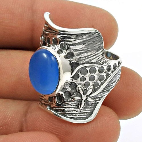 Natural CHALCEDONY HANDMADE Jewelry 925 Sterling Silver Ethnic Ring Size 8 AA13