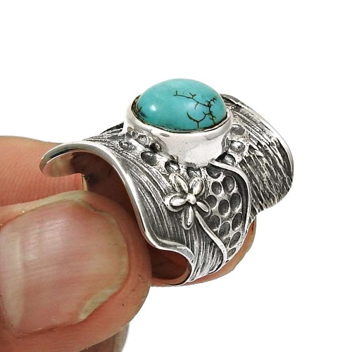 HANDMADE 925 Sterling Silver Jewelry Natural TURQUOISE Gemstone Boho Ring Size 7 G12