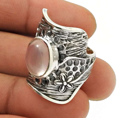 HANDMADE 925 Silver Jewelry Natural ROSE QUARTZ Gemstone Ring Size 7 I71