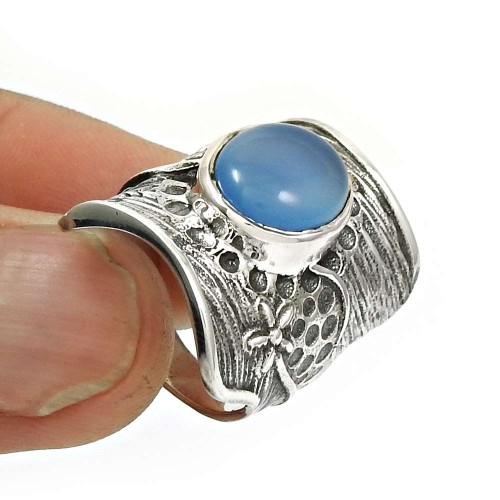 HANDMADE 925 Sterling Silver Jewelry Natural CHALCEDONY Gemstone Ring Size 7 I70