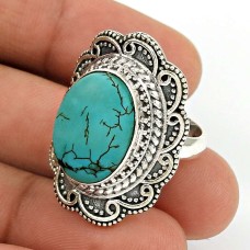 Turquoise Gemstone Ring 925 Sterling Silver Ethnic Jewelry IK39