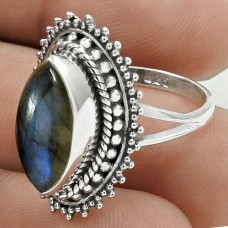 Pretty 925 Sterling Silver Labradorite Gemstone Ring Size 6 Handmade Jewelry E21