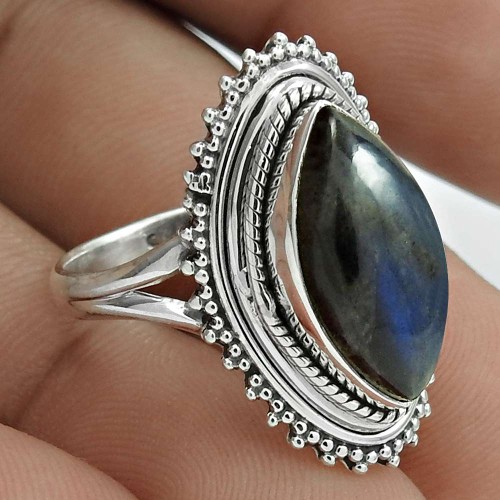 Labradorite Gemstone Ring 925 Sterling Silver Vintage Jewelry IK41