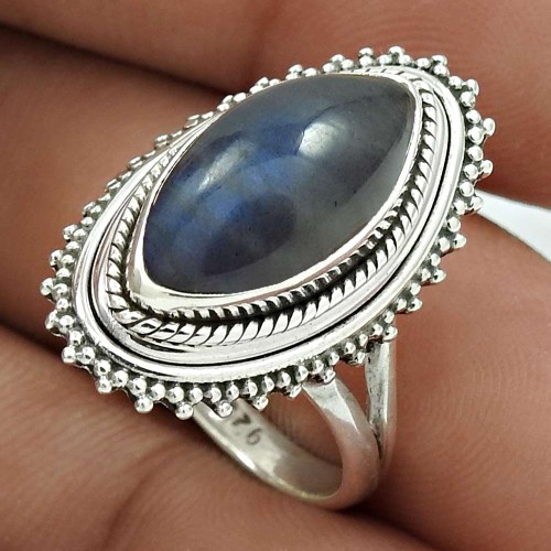 Labradorite Gemstone Ring 925 Sterling Silver Vintage Look Jewelry UJ42