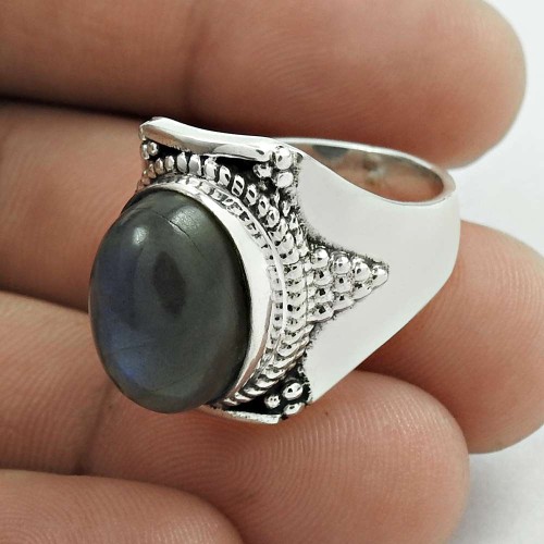 Beautiful 925 Sterling Silver Labradorite Gemstone Ring Size 8 Handmade Jewelry E24