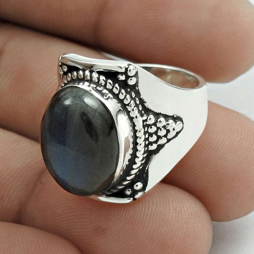 Daily Wear 925 Sterling Silver Labradorite Gemstone Ring Size 6 Handmade Jewelry E25