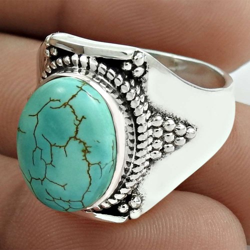 Latest Trend 925 Sterling Silver Turquoise Gemstone Ring Size 6 Vintage Jewelry E28