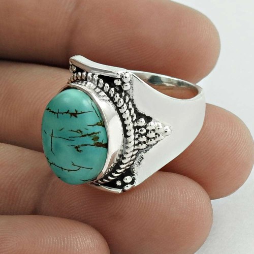 Lovely 925 Sterling Silver Turquoise Gemstone Ring Size 6.5 Vintage Jewelry E33