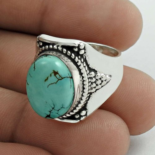 Stunning 925 Sterling Silver Turquoise Gemstone Ring Size 6 Handmade Jewelry E36