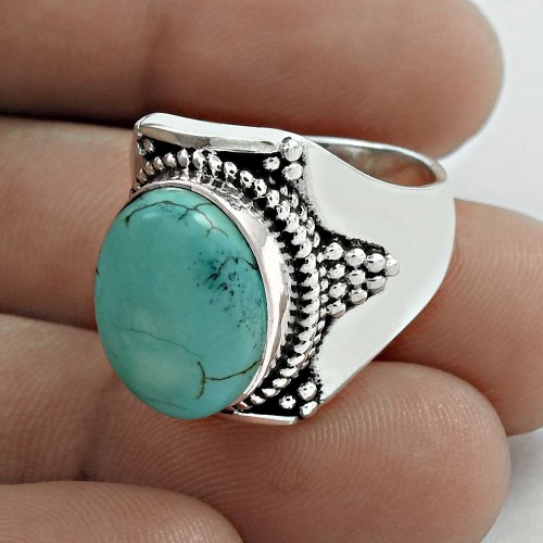Stylish 925 Sterling Silver Turquoise Gemstone Ring Size 7 Handmade Jewelry E40