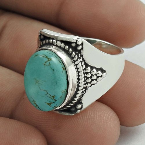 Handy 925 Sterling Silver Turquoise Gemstone Ring Size 8 Ethnic Jewelry E44