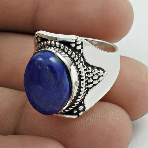 Sightly 925 Sterling Silver Lapis Gemstone Ring Size 6 Vintage Jewelry E46