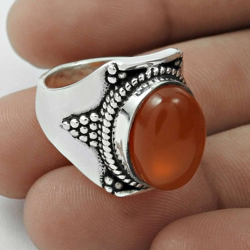 Excellent 925 Sterling Silver Carnelian Gemstone Ring Size 6.5 Vintage Jewelry E54