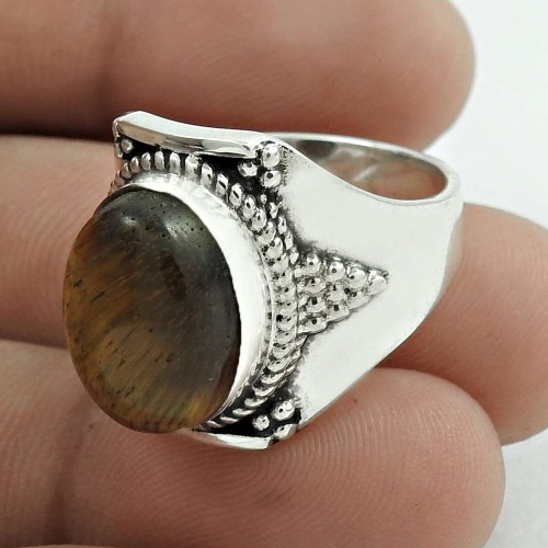 Beautiful 925 Sterling Silver Tiger Eye Gemstone Ring Size 8 Handmade Jewelry E55