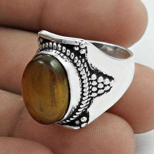 Pleasing 925 Sterling Silver Tiger Eye Gemstone Ring Size 7 Antique Jewelry E60