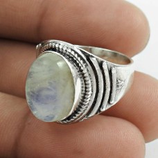 Beautiful 925 Sterling Silver Rainbow Moonstone Gemstone Ring Size 7 Handmade Jewelry E64