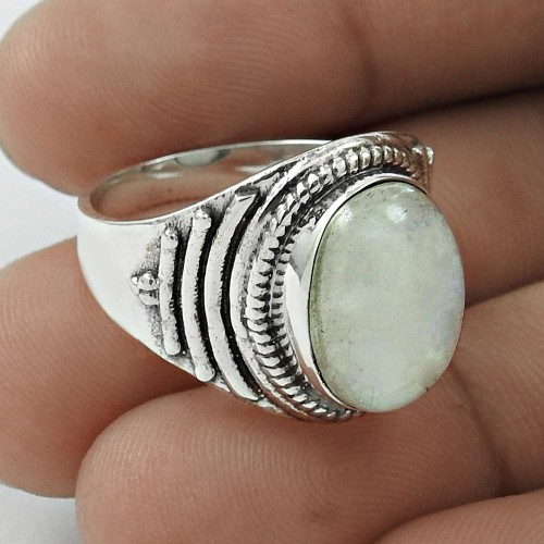 Rare 925 Sterling Silver Rainbow Moonstone Gemstone Ring Size 8 Ethnic Jewelry E66