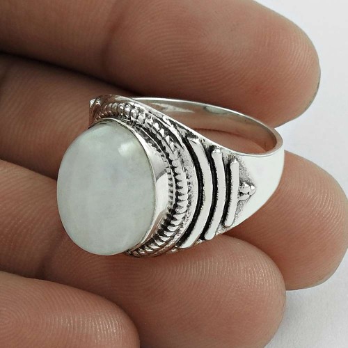 Trendy 925 Sterling Silver Rainbow Moonstone Gemstone Ring Size 7 Handmade Jewelry E67