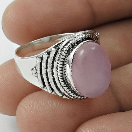 Beautiful 925 Sterling Silver Rose Quartz Gemstone Ring Size 9 Traditional Jewelry E70