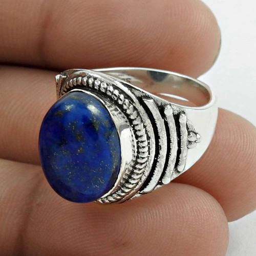 Scrumptious 925 Sterling Silver Lapis Gemstone Ring Size 7 Handmade Jewelry E78