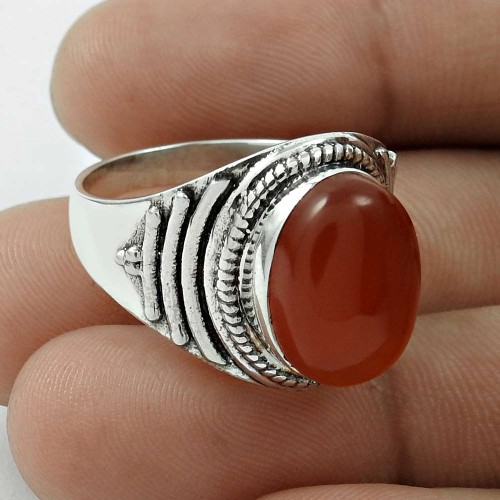 Good-Looking 925 Sterling Silver Carnelian Gemstone Ring Size 7 Antique Jewelry E82