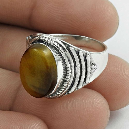 Handy 925 Sterling Silver Tiger Eye Gemstone Ring Size 8 Ethnic Jewelry E84