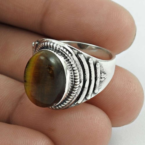 Perfect 925 Sterling Silver Tiger Eye Gemstone Ring Size 7 Handmade Jewelry E87