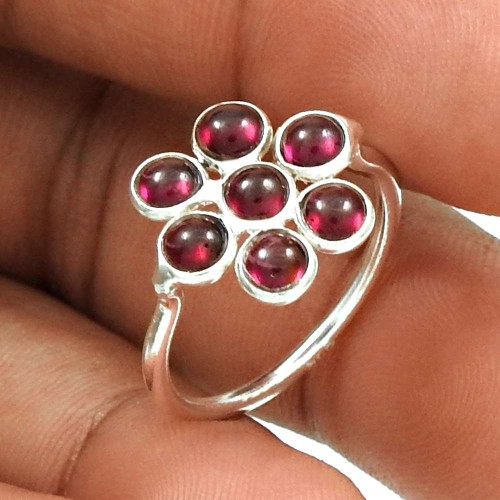 Excellent 925 Sterling Silver Garnet Gemstone Ring Size 6.5 Traditional Jewelry C17