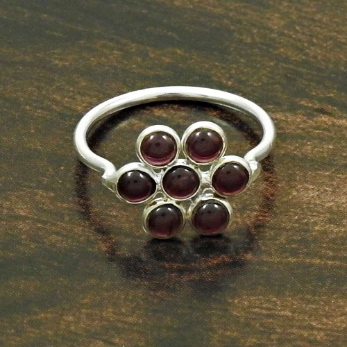 Rare 925 Sterling Silver Garnet Gemstone Ring Size 6 Ethnic Jewelry T21