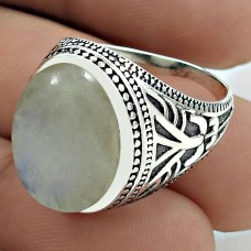 Trendy 925 Sterling Silver Rainbow Moonstone Gemstone Ring Size 6.5 Handmade Jewelry G33
