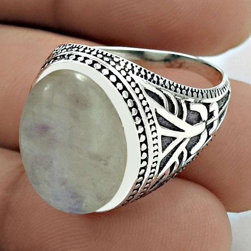 Latest Trend 925 Sterling Silver Rainbow Moonstone Gemstone Ring Size 7 Vintage Jewelry G34
