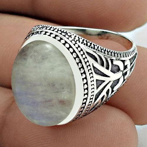 Pleasing 925 Sterling Silver Rainbow Moonstone Gemstone Ring Size 8.5 Handmade Jewelry G35