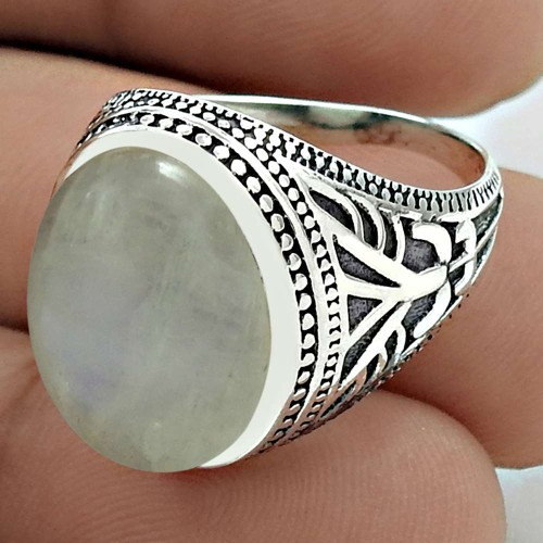 Pretty 925 Sterling Silver Rainbow Moonstone Gemstone Ring Size 7 Handmade Jewelry G38