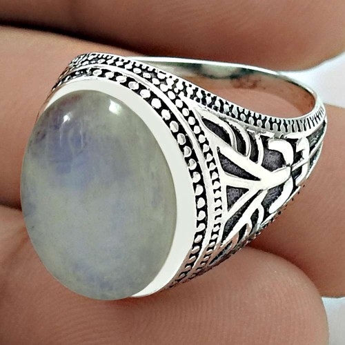Scenic 925 Sterling Silver Rainbow Moonstone Gemstone Ring Size 8 Ethnic Jewelry G40