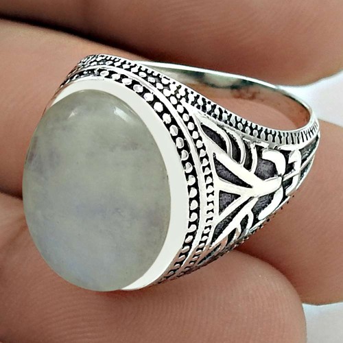 Stylish 925 Sterling Silver Rainbow Moonstone Gemstone Ring Size 6.5 Handmade Jewelry G46