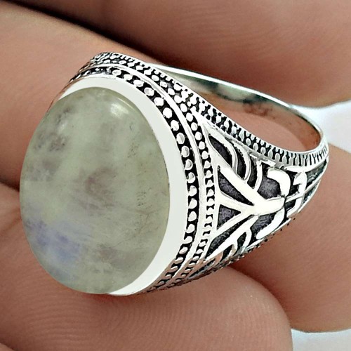 Pleasing 925 Sterling Silver Rainbow Moonstone Gemstone Ring Size 8 Handmade Jewelry G51