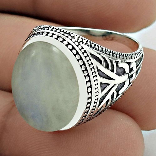 Sightly 925 Sterling Silver Rainbow Moonstone Gemstone Ring Size 8 Handmade Jewelry G52