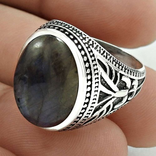 Classic 925 Sterling Silver Labradorite Gemstone Ring Size 7 Handmade Jewelry G57