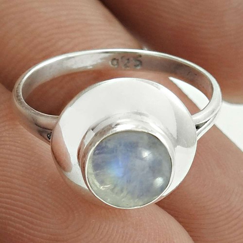 Beautiful 925 Sterling Silver Rainbow Moonstone Gemstone Ring Size 6 Antique Jewelry G89