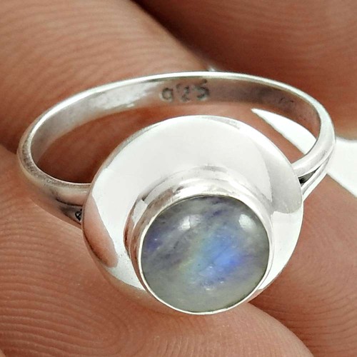 Pretty 925 Sterling Silver Rainbow Moonstone Gemstone Ring Size 8 Handmade Jewelry G97