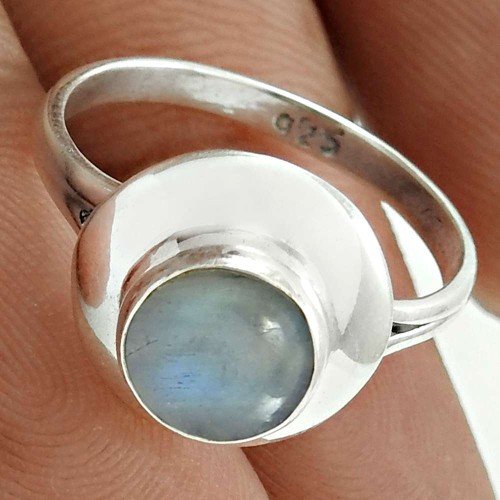 Graceful 925 Sterling Silver Rainbow Moonstone Gemstone Ring Size 8 Handmade Jewelry H1