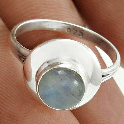 Stunning 925 Sterling Silver Rainbow Moonstone Gemstone Ring Size 6.5 Vintage Jewelry H2