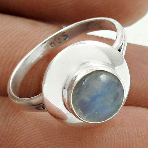 Lustrous 925 Sterling Silver Rainbow Moonstone Gemstone Ring Size 6.5 Vintage Jewelry H5