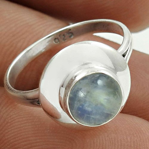 Dainty 925 Sterling Silver Rainbow Moonstone Gemstone Ring Size 6.5 Handmade Jewelry H7