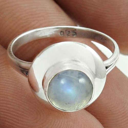 Pleasing 925 Sterling Silver Rainbow Moonstone Gemstone Ring Size 6.5 Handmade Jewelry H9