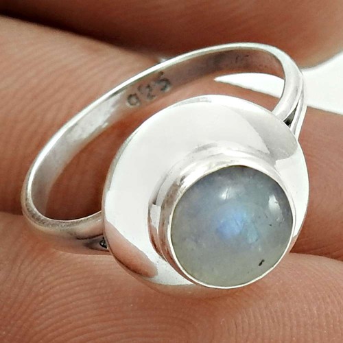 Amusable 925 Sterling Silver Rainbow Moonstone Gemstone Ring Size 8 Ethnic Jewelry H16