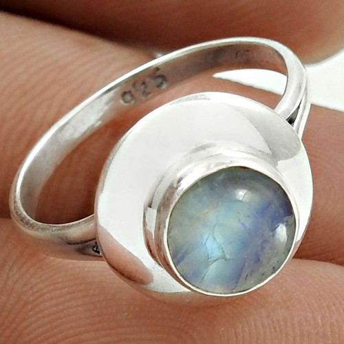 Engaging 925 Sterling Silver Rainbow Moonstone Gemstone Ring Size 5.5 Handmade Jewelry H17