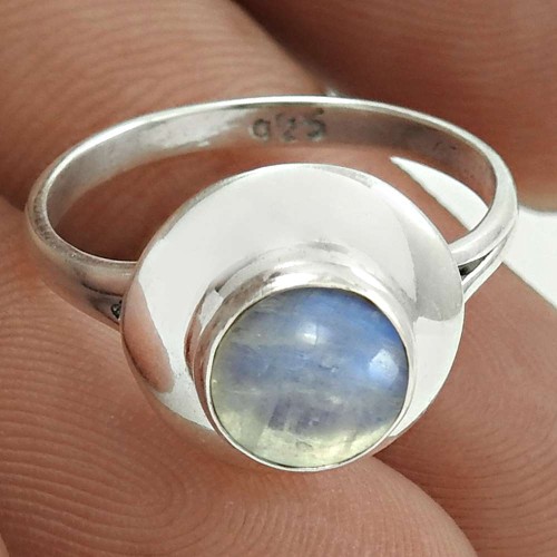 Excellent 925 Sterling Silver Rainbow Moonstone Gemstone Ring Size 5.5 Vintage Jewelry H18