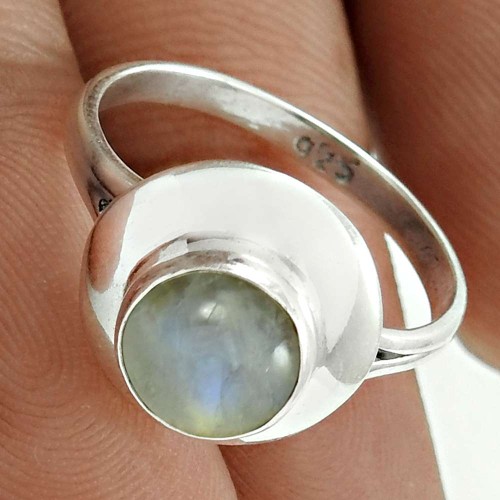 Beautiful 925 Sterling Silver Rainbow Moonstone Gemstone Ring Size 7.5 Antique Jewelry H19