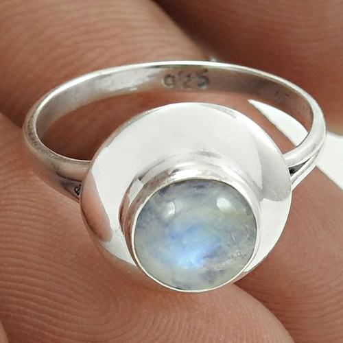 Daily Wear 925 Sterling Silver Rainbow Moonstone Gemstone Ring Size 5.5 Handmade Jewelry H20